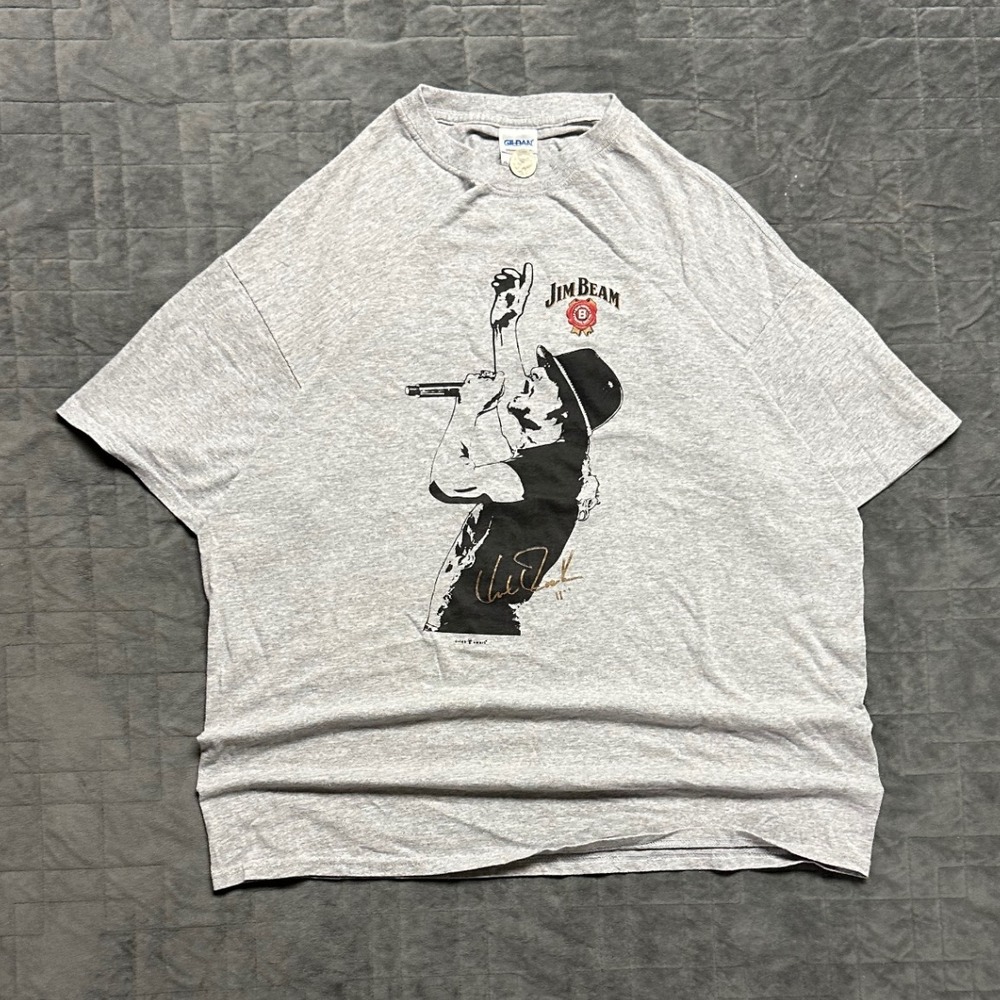 Vintage Y2K Jim Beam Bourbon Whiskey Drinking Gray Mens XL Shirt